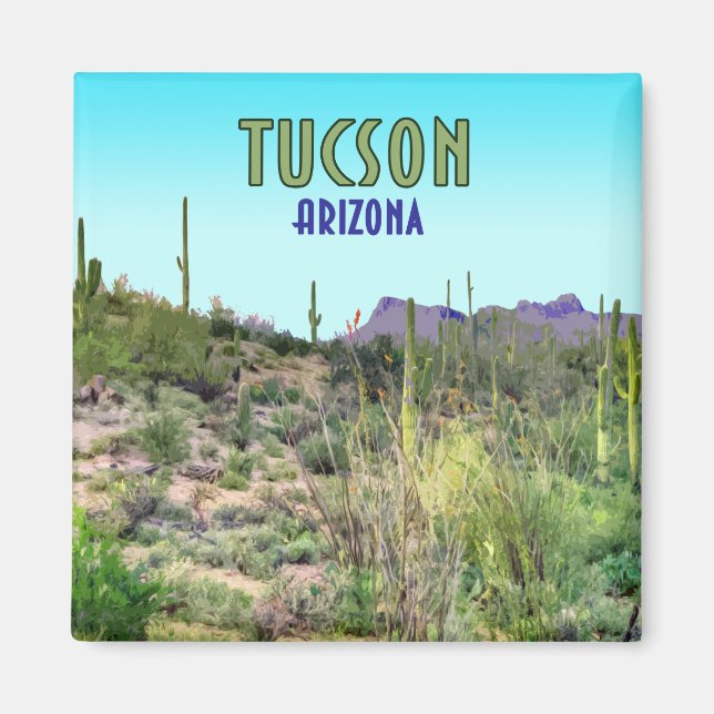 Tucson Arizona Cactus and Mountain Vintage Magnet (Framsidan)