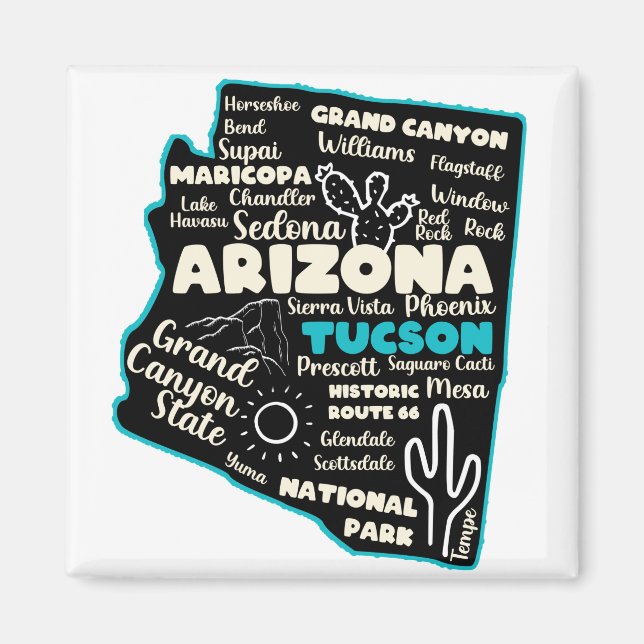 Tucson Arizona karta Arizona turism Tucson AZ Magnet (Framsidan)