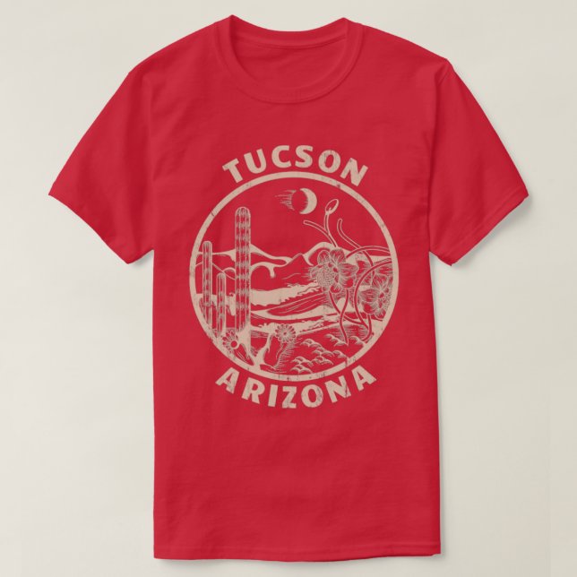Tucson Arizona Linocut Distress Desert Illustrat T Shirt (Design framsida)