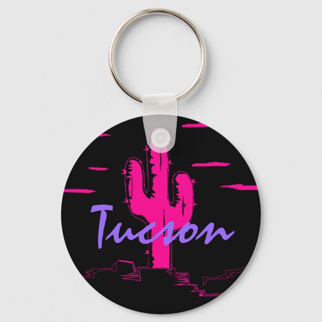 Tucson Arizona Neon Desert Nights Saguaro Cactus Nyckelring (Framsida)