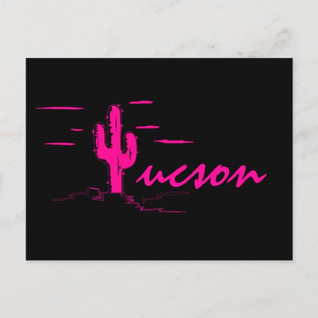 Tucson Arizona Neon Desert Nights Saguaro Cactus Vykort (Framsida)