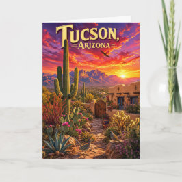 Tucson Arizona Öken Solnedgång Saguaro Kaktus Resa Kort