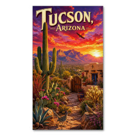 Tucson Arizona Öken Solnedgång Saguaro Kaktus Resa Magnetiska Visitkort