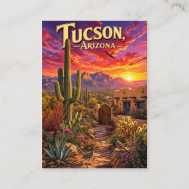 Tucson Arizona Öken Solnedgång Saguaro Kaktus Resa Visitkort