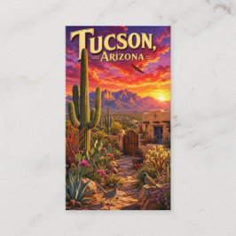 Tucson Arizona Öken Solnedgång Saguaro Kaktus Resa Visitkort