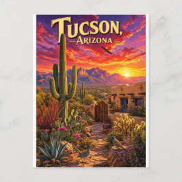 Tucson Arizona Öken Solnedgång Saguaro Kaktus Resa Vykort
