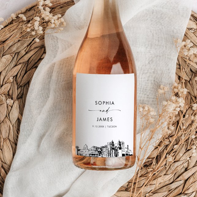 Tucson Arizona Skyline Vinflaska Etikett (Skapare uppladdad)