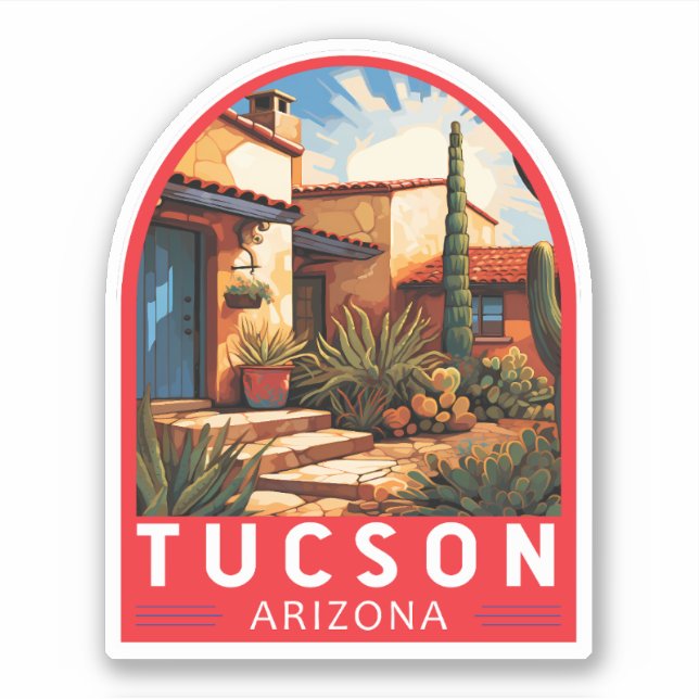 Tucson Arizona Travel Art Emblem Klistermärken (Framsida)