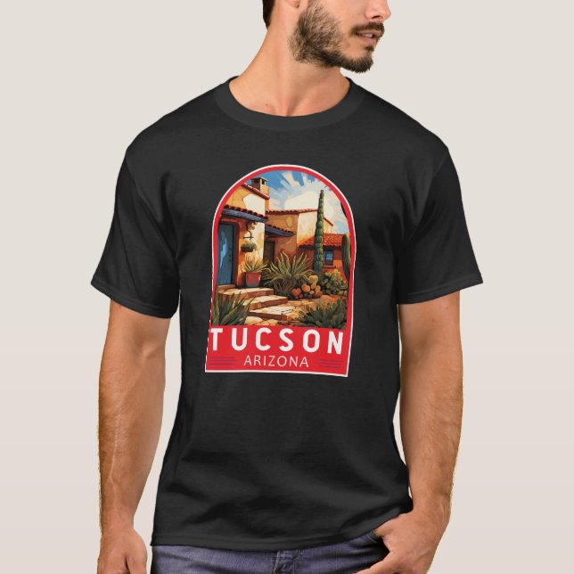 Tucson Arizona Travel Art Emblem T Shirt (Framsida)