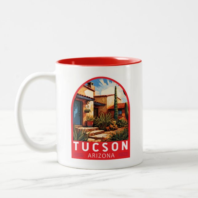 Tucson Arizona Travel Art Emblem Två-Tonad Mugg (Vänster)
