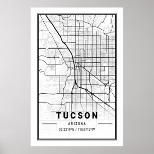 Tucson Arizona USA Travel City Karta Poster