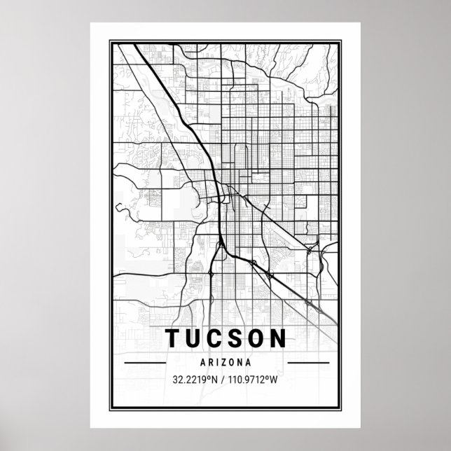 Tucson Arizona USA Travel City Karta Poster (Framsidan)