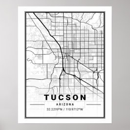 Tucson Arizona USA Travel City Karta Poster