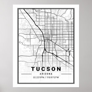 Tucson Arizona USA Travel City Karta Poster