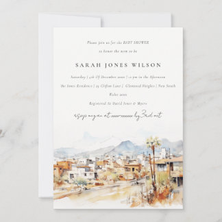 Tucson, Arizona Watercolor Landscape Baby Shower Inbjudningar
