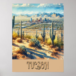 Tucson och Saguaro Watercolor Poster