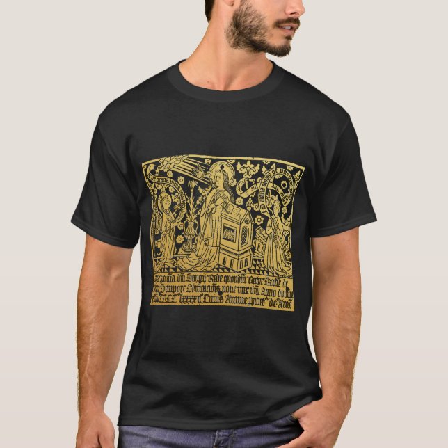 Tudor Brass Rubbing Annunciation Mary Angel T Shirt (Framsida)
