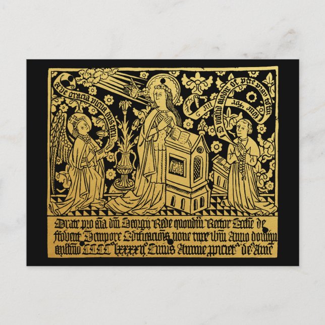 Tudor Brass Rubbing Annunciation Mary Angel Vykort (Framsida)