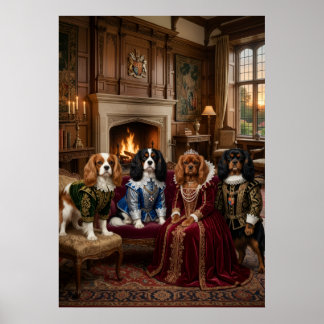 Tudor Cavalier Spaniels Herrgård Hus Porträtt Poster