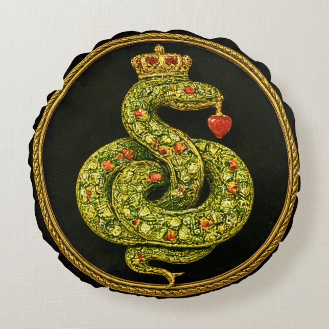 Tudor Elizabethansk Ormdesign Pärlprydd rubin Rund Kudde (Framsidan)