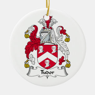 Tudor familjvapensköld julgransprydnad keramik