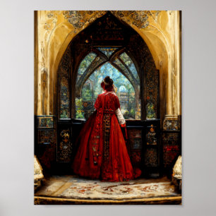 Tudor-kvinna i crimson gown poster