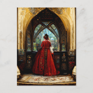 Tudor-kvinna i crimson gown vykort