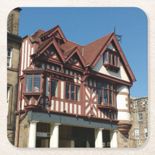 Tudor oak ram byggnad, Edinburgh, Skottland Underlägg Papper Kvadrat