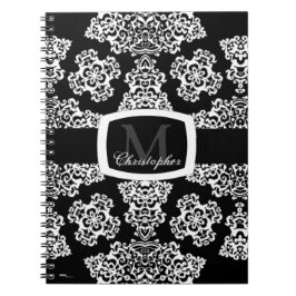 Tudor Ro Damask (vit) (Monogram) Anteckningsbok