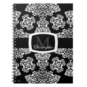 Tudor Ro Damask (vit) (Monogram) Anteckningsbok