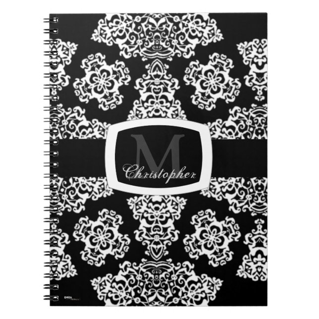 Tudor Ro Damask (vit) (Monogram) Anteckningsbok (Framsidan)