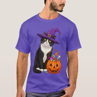 Tuedo Häxa Katt Halloween Godis Korg för Män Kvinn T Shirt
