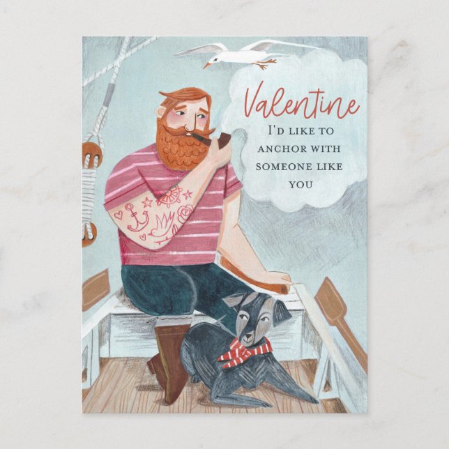 Tuff Blue rosa Sea Sailor & hund Valentine Day Helg Vykort (Framsida)