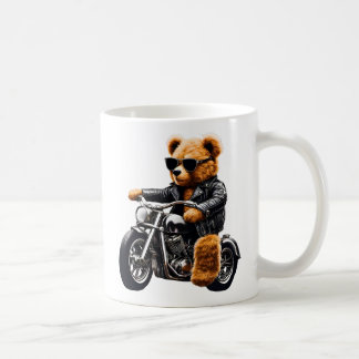 Tuff cykelbärande teddybjörn konst – Rolig läderkl Kaffemugg