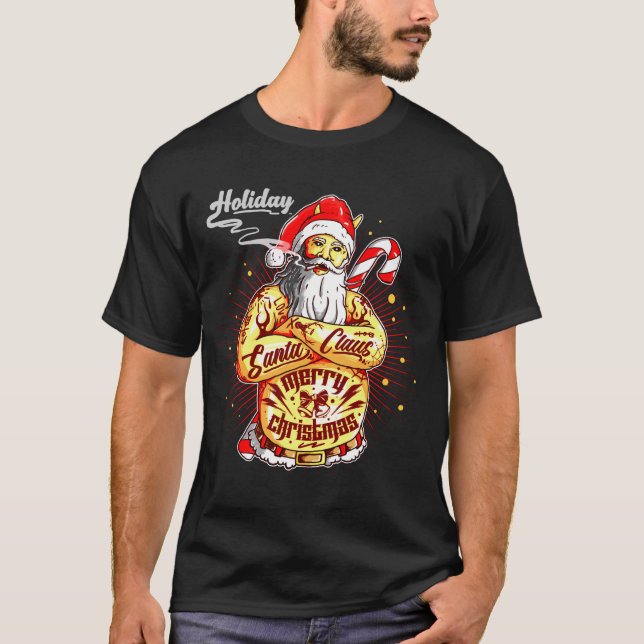 Tuff Dåligt röktält till Santa God jul T Shirt (Framsida)