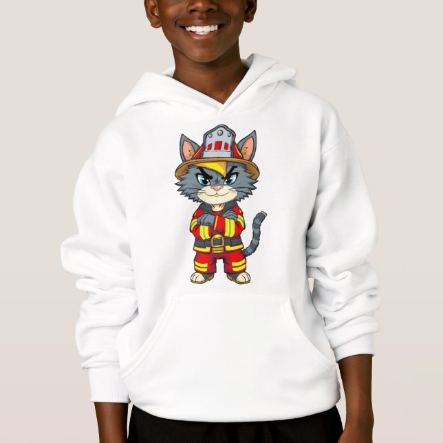 Tuff Firefighter Cat - 90:e Tecknaden Stil T Shirt (Framsida)