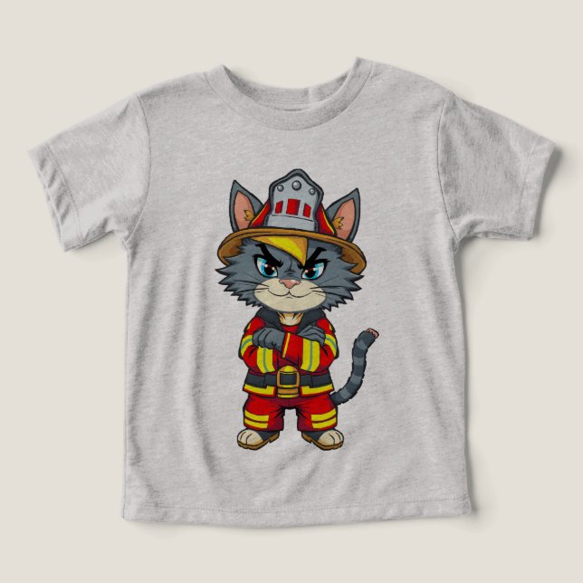Tuff Firefighter Cat - 90:e Tecknaden Stil T Shirt (Design Framsida)