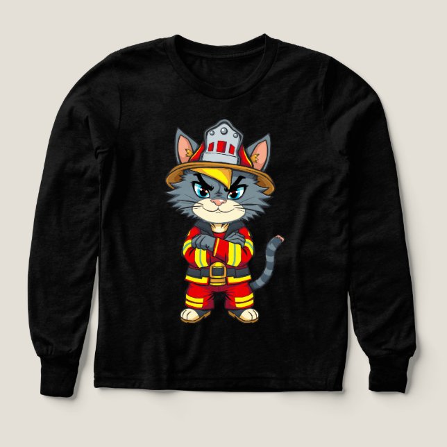 Tuff Firefighter Cat - 90:e Tecknaden Stil T Shirt (Design framsida)