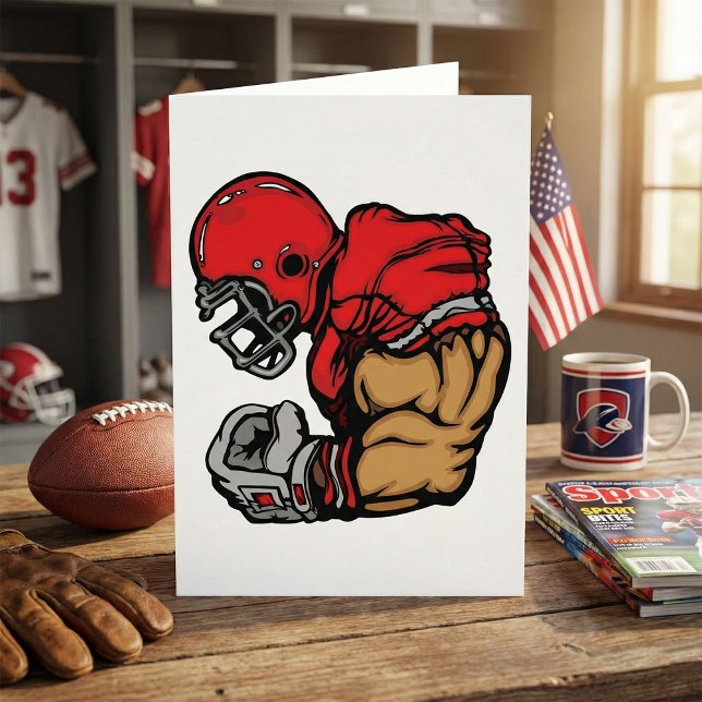 Tuff Football Warrior Mascot Red Helmet Muscle Kort (Skapare uppladdad)