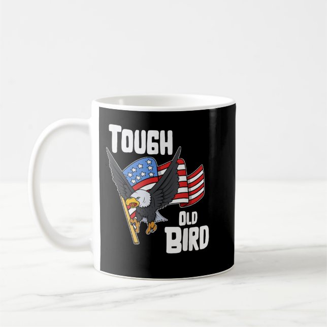 Tuff Gamla Bird Patriotic USA flagga Eagle Graphic Kaffemugg (Vänster)