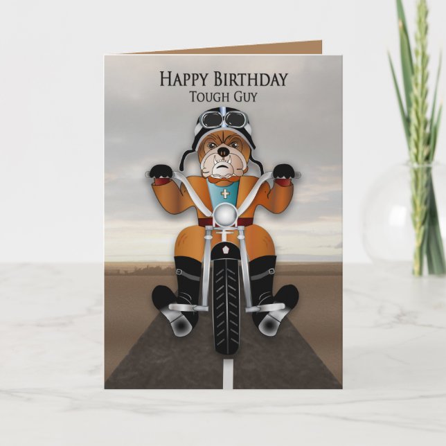 Tuff Guy Bulldog Riding Motorcle Kort (Framsida)