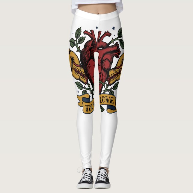 Tuff kärlek boxning hjärta ros tatuering flash sta leggings (Framsida)
