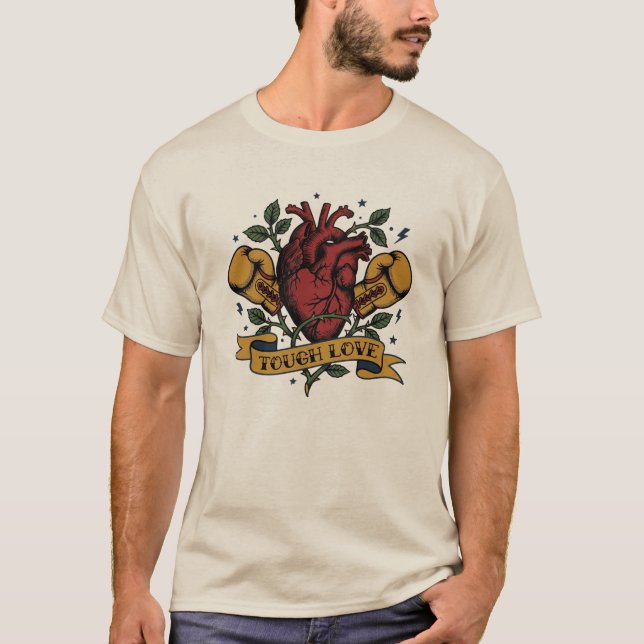 Tuff kärlek boxning hjärta ros tatuering flash sta t shirt (Framsida)