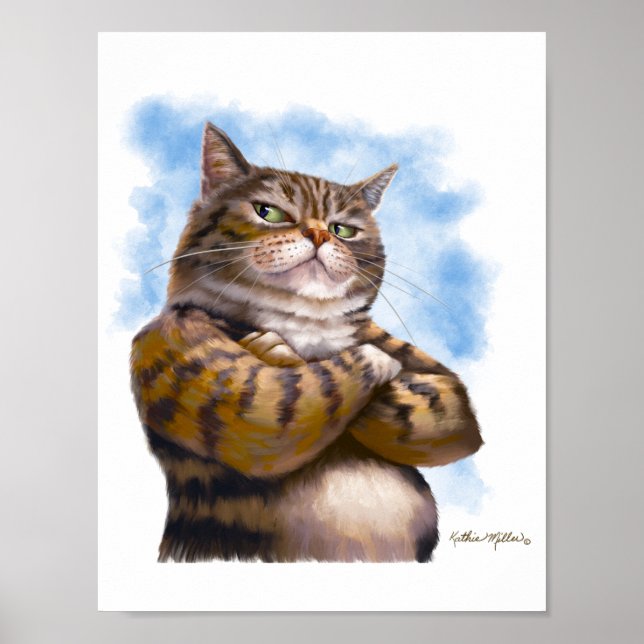 Tuff katt-tecknad serie med randig katt poster (Framsidan)