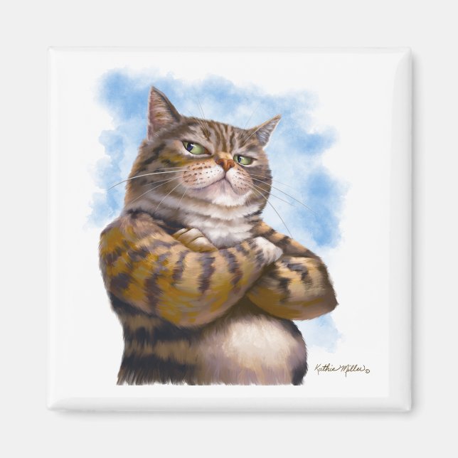 Tuff kattserie med randig katt magnet (Framsidan)