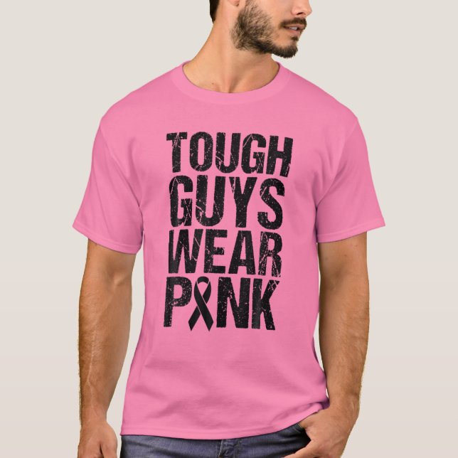 Tuff Killar Bära Rosa Breast Cancer Awareness Ribb T Shirt (Framsida)