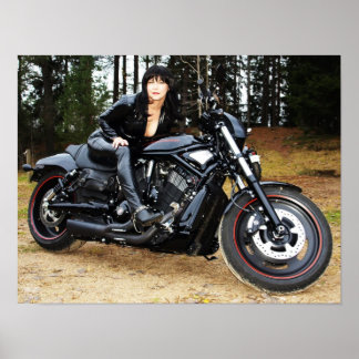 Tuff motorväg cykel med tuff mc-tjej! poster