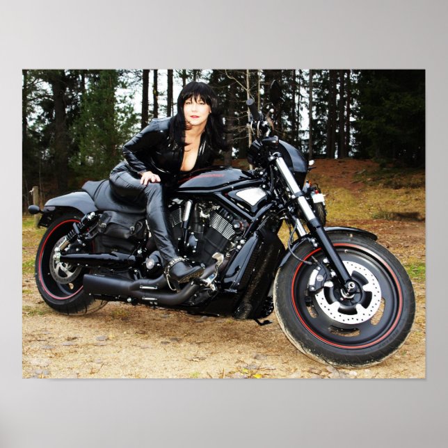 Tuff motorväg cykel med tuff mc-tjej! poster (Framsidan)