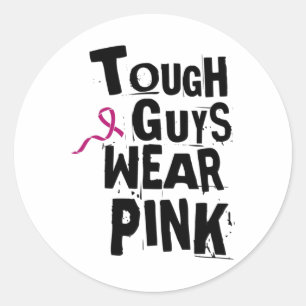 Tuff om bröstcancermedvetenhet Killar Bära Rosa 2 Runt Klistermärke