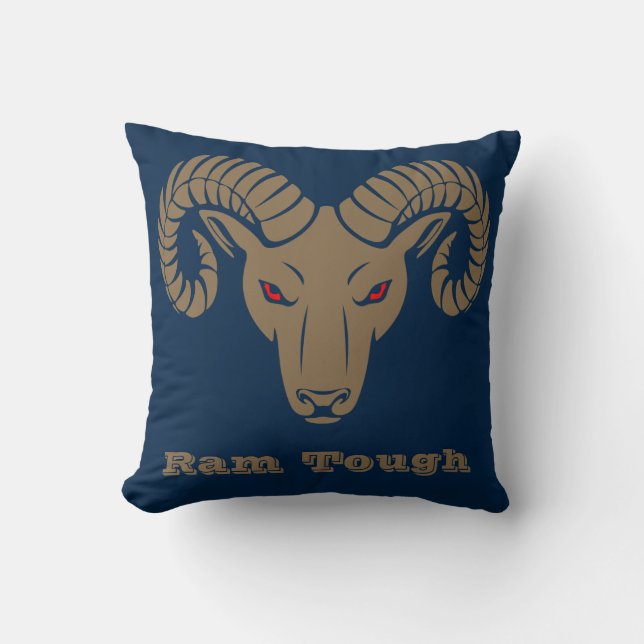 Tuffen guld och Blue Aries Ram Kudde (Framsida)